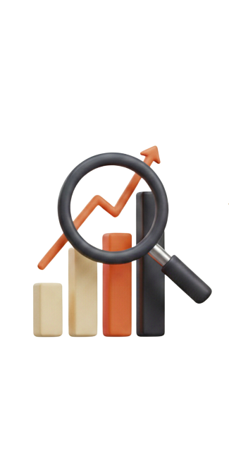 3D magnifying glass with chart icon representing SEO